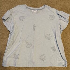 Jane and Delancey Light Blue Ocean Graphic Blouse